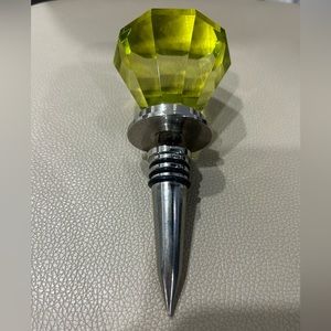 Large Chartreuse Yellow
Faceted Glass Wine Bottle
Stopper 5 1/2 Inches